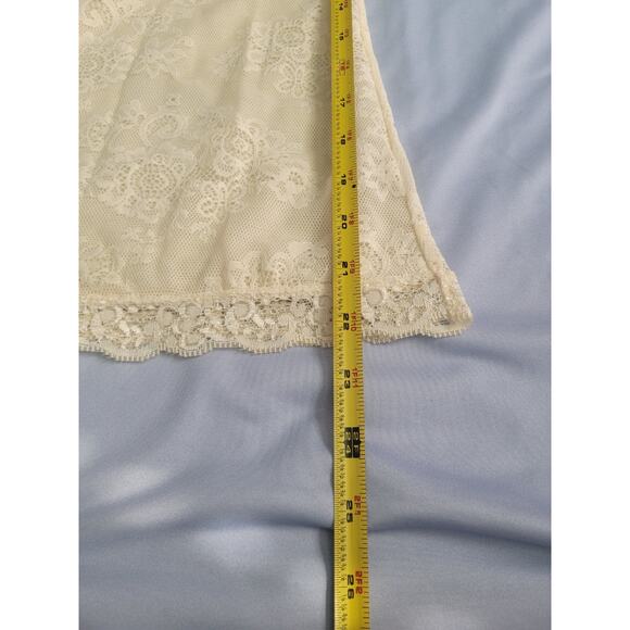 Y2k Sheer Lace Square Neck Long Sleeve Top Size XL Cream Coquette Dainty Boho - Picture 9 of 10